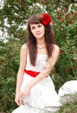 Ritratto di bella giovane donna in vestito bianco immagini stock Ritratto di bella giovane donna in vestito bianco immagini stock