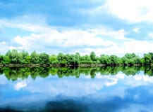 River, Land With Trees Royalty Free Stock Images