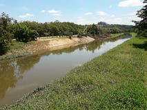 Riverbank improvements on a sunny day stock photos Riverbank improvements on a sunny day stock photos