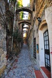 Road in Bussana Vecchia. The village known as Bussana Vecchia was destroyed by an earthquake in 1887 and subsequently abandoned. The survivors moved a few Road in Bussana Vecchia. The village known as Bussana Vecchia was destroyed by an earthquake in 1887 and subsequently abandoned. The survivors moved a few
