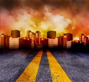 Road Going Into The City With Red Sunset Stock Photography Road Going Into The City With Red Sunset Stock Photography