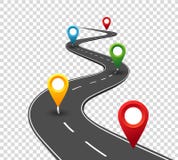 Road infographics. Winding road to success with pin pointers. Business journey way. Progress concept