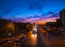 The road lined with sunset clouds stock image The road lined with sunset clouds stock image