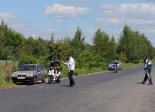 Road police patrol inspectors stop motorbike drivers. royalty free stock photos Road police patrol inspectors stop motorbike drivers. royalty free stock photos