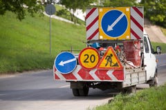 Road Service Car With Road Signs Stock Image Image Of Crossing Traffic