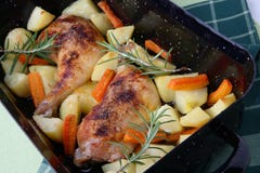 Roast Chicken Legs With Potatoes And Vegetable Stock Image