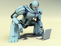 Robô com um computador imagens de stock Robô com um computador imagens de stock