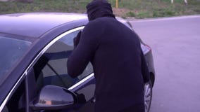 Robber with a crowbar near the car door