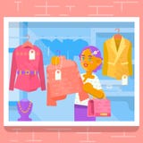 Robe d'achats de jeune fille au magasin Illustration de vecteur illustration de vecteur Robe d'achats de jeune fille au magasin Illustration de vecteur illustration de vecteur