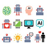 Robot, Artificial Intelligence AI, cyborg icons set Stock Images Robot, Artificial Intelligence AI, cyborg icons set Stock Images