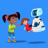 Robot che offre un vettore farcito di Toy To Little Cute Girl Illustrazione isolata illustrazione vettoriale Robot che offre un vettore farcito di Toy To Little Cute Girl Illustrazione isolata illustrazione vettoriale