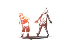 Robot, child, play, remote, control concept. Hand drawn isolated vector. stock illustration Robot, child, play, remote, control concept. Hand drawn isolated vector. stock illustration