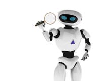 Robot d'aspect moderne par une loupe cybo innovateur illustration stock Robot d'aspect moderne par une loupe cybo innovateur illustration stock