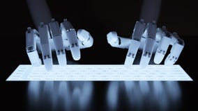 Robot dactylographiant sur le clavier fluorescent Robot dactylographiant sur le clavier fluorescent