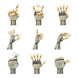 Robot hand gestures. Robotic hands. Mechanical technology machine engineering symbol. Hand gestures set. Big robot arm. royalty free illustration Robot hand gestures. Robotic hands. Mechanical technology machine engineering symbol. Hand gestures set. Big robot arm. royalty free illustration