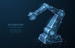 Robot hand. Polygonal wireframe mesh looks like constellation on dark blue with dots and stars. vector illustration Robot hand. Polygonal wireframe mesh looks like constellation on dark blue with dots and stars. vector illustration