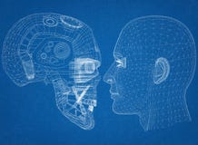 Robot and Human Head design - Architect Blueprint royalty free illustration Robot and Human Head design - Architect Blueprint royalty free illustration