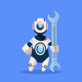Robot jugeant le cyborg de clé d'isolement sur la technologie d'intelligence artificielle moderne de concept bleu de fond illustration de vecteur Robot jugeant le cyborg de clé d'isolement sur la technologie d'intelligence artificielle moderne de concept bleu de fond illustration de vecteur