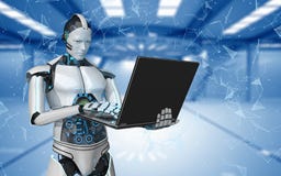 Robot Notebook Networks Futuristic Room Stock Image Robot Notebook Networks Futuristic Room Stock Image