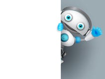 Robot vector character holding white board with empty space for text Royalty Free Stock Images Robot vector character holding white board with empty space for text Royalty Free Stock Images
