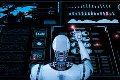 Robot working with digital display stock photography Robot working with digital display stock photography
