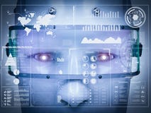 Robot working with digital display Royalty Free Stock Images Robot working with digital display Royalty Free Stock Images