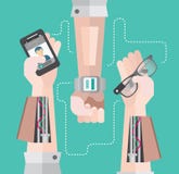 Robotachtige wapens met smartphone en slim horloge vector illustratie Robotachtige wapens met smartphone en slim horloge vector illustratie