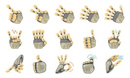 Roboterhandzeichen Roboterhände Mechanisches Technologiemaschinen-Techniksymbol Handgesten eingestellt Großer Roboterarm stock abbildung Roboterhandzeichen Roboterhände Mechanisches Technologiemaschinen-Techniksymbol Handgesten eingestellt Großer Roboterarm stock abbildung