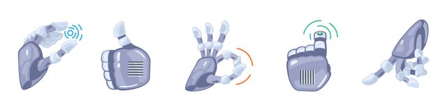 Robothandgester Robotic händer Mekaniskt symbol för teknologimaskinteknik gester hand seten tecken vektor illustrationer Robothandgester Robotic händer Mekaniskt symbol för teknologimaskinteknik gester hand seten tecken vektor illustrationer