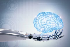 Robotic hand holding brain stock photography Robotic hand holding brain stock photography