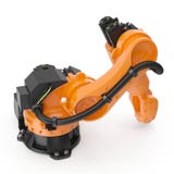 Robotic handmaskinhjälpmedel som isoleras på vit 3D illustration, snabb bana stock illustrationer Robotic handmaskinhjälpmedel som isoleras på vit 3D illustration, snabb bana stock illustrationer