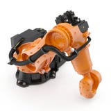 Robotic handmaskinhjälpmedel som isoleras på vit 3D illustration, snabb bana royaltyfri illustrationer Robotic handmaskinhjälpmedel som isoleras på vit 3D illustration, snabb bana royaltyfri illustrationer
