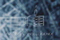 Robotic händer som gör tummar gör en gest upp, konstgjord intelligens fotografering för bildbyråer Robotic händer som gör tummar gör en gest upp, konstgjord intelligens fotografering för bildbyråer