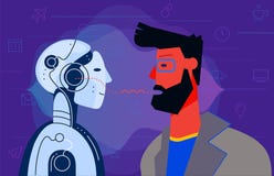 Robotic voice assistant Concept Banner. Trendy Character Design Illustration royalty free illustration Robotic voice assistant Concept Banner. Trendy Character Design Illustration royalty free illustration