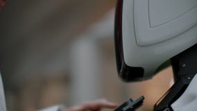 Robotics Trends technology , smart retail business concept. Autonomous personal assistant robot for navigation customer stock video Robotics Trends technology , smart retail business concept. Autonomous personal assistant robot for navigation customer stock video