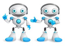 Robots vector character set. Friendly mascot robot design element Royalty Free Stock Image Robots vector character set. Friendly mascot robot design element Royalty Free Stock Image
