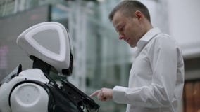 Robotyka Wykazuje tendencję technologię, mądrze detalicznego biznesu pojęcie Autonomiczny asystenta osobistego robot dla nawigacj zbiory wideo Robotyka Wykazuje tendencję technologię, mądrze detalicznego biznesu pojęcie Autonomiczny asystenta osobistego robot dla nawigacj zbiory wideo