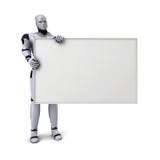 Robô do Android que prende o sinal em branco Imagem de Stock Royalty Free Robô do Android que prende o sinal em branco Imagem de Stock Royalty Free
