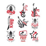 Rock club vintage style logo set, label for rock music fest vector Illustrations on a white background vector illustration Rock club vintage style logo set, label for rock music fest vector Illustrations on a white background vector illustration