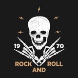 Rock-n-Roll Music Grunge Typography For T-shirt. Clothes Design With Skeleton Hands And Skull. Graphics For Clothes Print, Apparel Royalty Free Stock Photo Rock-n-Roll Music Grunge Typography For T-shirt. Clothes Design With Skeleton Hands And Skull. Graphics For Clothes Print, Apparel Royalty Free Stock Photo