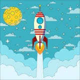 Astronaut Auf Dem Mond Mit Rakete Lizenzfreies Stockbild ...