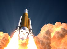 Rocket Launch In The Clouds pesante di fuoco illustrazione vettoriale Rocket Launch In The Clouds pesante di fuoco illustrazione vettoriale