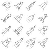 Rocket launch icons set, outline style Stock Photos Rocket launch icons set, outline style Stock Photos