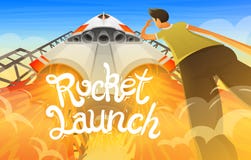 Rocket Launch Vaisseau spatial international, navette dans l'espace, vue inférieure Technologie et science, bateau dans le ciel L illustration stock Rocket Launch Vaisseau spatial international, navette dans l'espace, vue inférieure Technologie et science, bateau dans le ciel L illustration stock