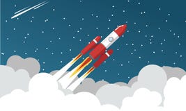 Rocket in Space. Rocket background. Start up concept. Vector illustration. Vector banner, Rocket Web Banner stock illustration Rocket in Space. Rocket background. Start up concept. Vector illustration. Vector banner, Rocket Web Banner stock illustration