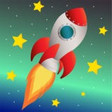 Rocket in space on blue space background with stars stock illustration Rocket in space on blue space background with stars stock illustration