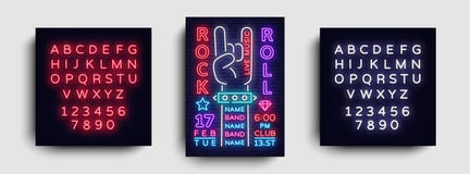 Rockmusik-Nachtparteiflieger-Designschablone Rock-and-Rollleuchtreklame, helle Fahne, Design-Rockkonzert-Einladung vektor abbildung Rockmusik-Nachtparteiflieger-Designschablone Rock-and-Rollleuchtreklame, helle Fahne, Design-Rockkonzert-Einladung vektor abbildung