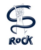 Rockowy ręka znak z agresywnym wężem, gorącym muzycznym rock and roll gestem, wężem, hard rock festiwalu, i, wektor royalty ilustracja Rockowy ręka znak z agresywnym wężem, gorącym muzycznym rock and roll gestem, wężem, hard rock festiwalu, i, wektor royalty ilustracja
