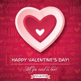 Rode achtergrond met roze valentijnskaarthart en wens vector illustratie Rode achtergrond met roze valentijnskaarthart en wens vector illustratie