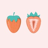 Rode bessenaardbei en de helft van aardbei, fruit royalty-vrije illustratie Rode bessenaardbei en de helft van aardbei, fruit royalty-vrije illustratie